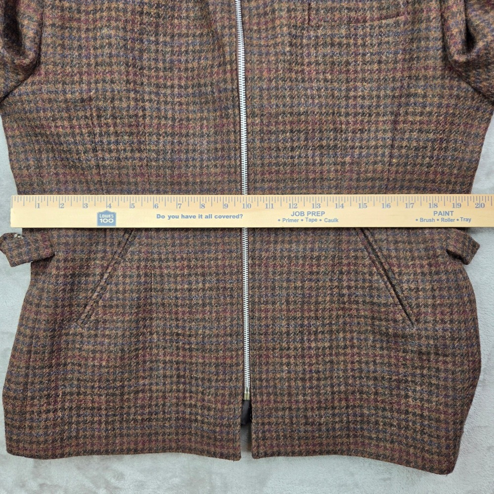 Vintage International Scene Brown Tweed Wool Leather Collar Jacket Luxury 11/12 - Picture 12 of 14